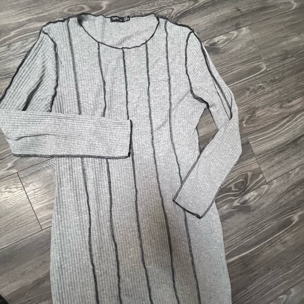 PLUS SEAM Ribbed Stretchy MIDI BODYCON DRESS gray and black Size 16 - Picture 3 of 7
